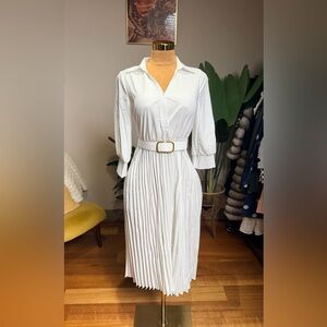 Elegant White Belted Dress